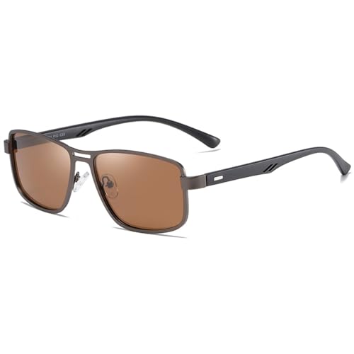 PenKee Polarisierte quadratische Mental-Sonnenbrille für Männer, Twin Beam, Nachtfahrbrille, UV400 von PenKee