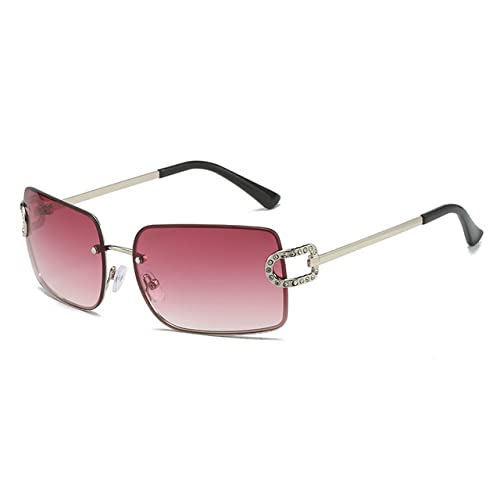 PenKee Strass Glänzende Sonnenbrille Männer Hip Hop Brillen Randlose Quadratische Sonnenbrille Für Frauen Vintage Legierung von PenKee