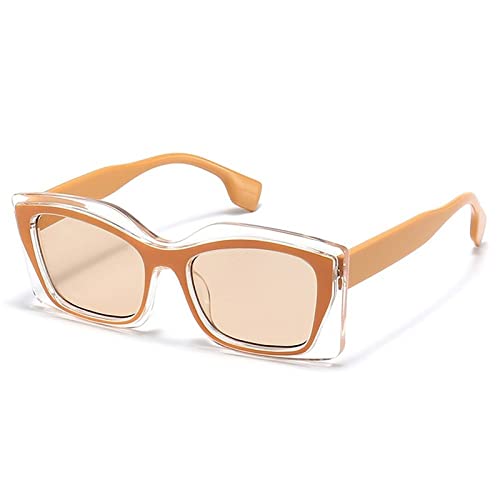 PenKee Vintage Patchwork Rechteck Cat Eye Sonnenbrille Für Frauen Mode Doppel Farbe Rahmen Weiß Polygon Gradienten Sonnenbrille von PenKee