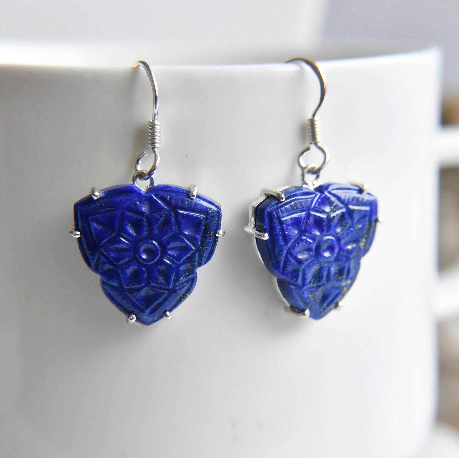 Lapislazuli Ohrringe, Schnitzereien, Handgemachte Modeschmuck, 925 Sterling Silber, Silberohrringe, Ohrringe Für Frauen von PenazBySatyug