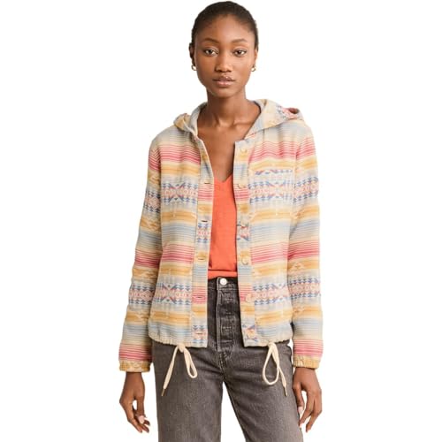 Pendleton Damen Strand-Kapuzenpullover mit Knopfleiste vorne Hemd, Ivory Highland Peak Multi, XS von Pendleton