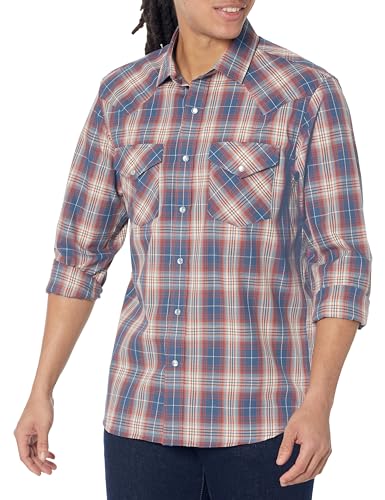 Pendleton Herren Langärmeliges Druckknöpfen vorne Hemd mit Button-Down-Kragen, Indigo/Feuerrot kariert, L von Pendleton