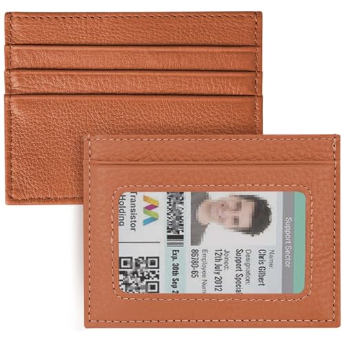 Penekin Schlanke Geldbörse für Herren, Kreditkartenetui aus echtem Leder für Damen, Fronttasche mit Ausweisfenster, Orange/Abendrot im Zickzackmuster (Sunset Chevron), Slim Jeans (schmales Bein) von Penekin