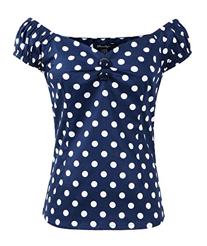 1950er Vintage Retro Dolores Top 50er Rockabilly Pinup, Marineblau/Weiß gepunktet, 40 von Penelope Vintage
