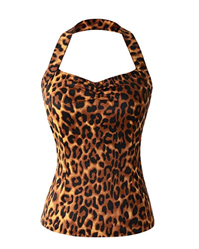 50er Jahre Pinup Rockabilly Polka Dots Neckholder Top Sweetheart Ausschnitt Vintage Retro Style, Leopard, 38 von Penelope Vintage