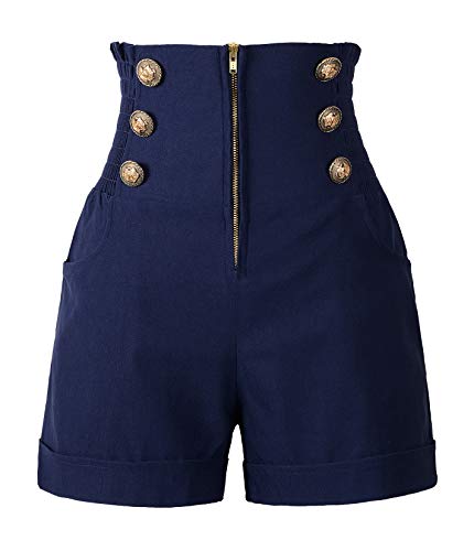 Penelope Vintage Damen 50er Jahre Retro Rockabilly Stil Hohe Taille Pinup Shorts (S, Marine)-L8, Marineblau, Klein von Penelope Vintage