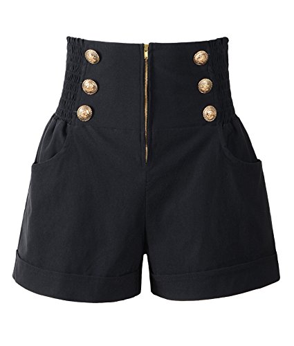 Penelope Vintage Damen 50er Jahre Retro Rockabilly Style High Waist Pinup Shorts, Schwarz, XX-Large von Penelope Vintage