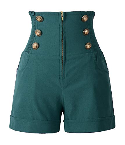 Penelope Vintage Damen 50er Jahre Retro Rockabilly Style High Waist Pinup Shorts, Grün , Groß von Penelope Vintage