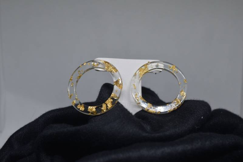 Elegante Klar Gold Creolen Ohrringe Mit Folie Flocken Ohrringe, Knorpel, Druckknopf Hinten Ohrring/Geschenk Für Frauen von Penelopegiftshop