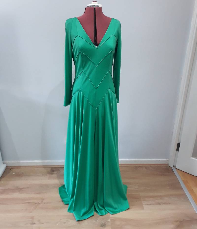 Vintage Frank Usher Crimplene Maxi Kleid in Grün 60Er 70Er Abendkleid | Uk 42 von PenelopesAttire
