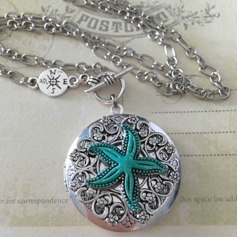 Seestern Locket Halskette, Schmuck, Halskette Strand Ozean von PenelopesPorch
