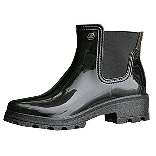 Damen Chelsea-Stiefel Stiefeletten Gummistiefel rutschfest Regenschuhe Schwarz 38 von PengGeng