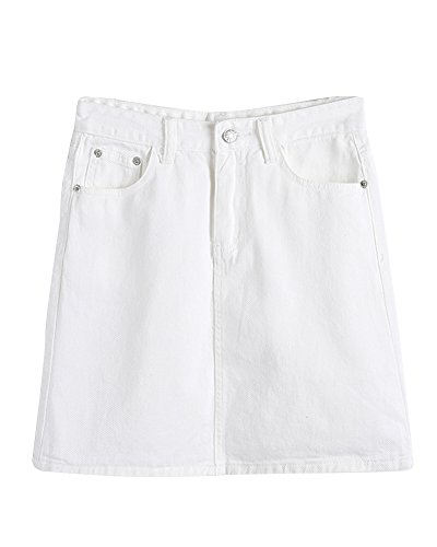 Damen Elegant Atmungsaktiv Hohe Taille A Linie Jeansrock Mini Bleistift Kurz Rock Weiß XL von PengGeng