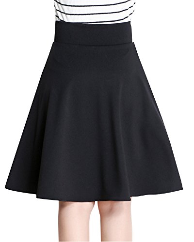 Damen Elegant Elastizität Hohe Taille Rock Knielang Gefalteter Rock Mit Reißverschlusstasche Schwarz M von PengGeng