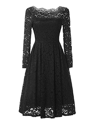 Damen Spitzenkleid Vintage 50Er Jahr Kleid Party Cocktailkleider Abendkleid Schwarz XL von PengGeng