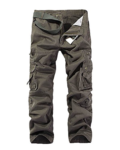 Herren Cargo Hose Mit Taschen Outdoor Pants Baggy Lange Hosen Armee-Grün 1 34 von PengGeng