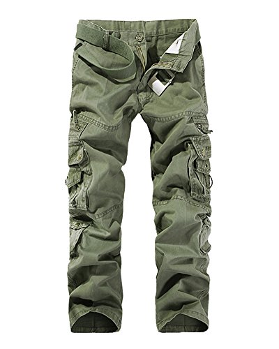 Herren Cargo Hose Mit Taschen Outdoor Pants Baggy Lange Hosen Armee-Grün 33 von PengGeng