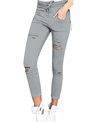 PengGeng Damen Cropped Jeans High-Waist Stretch Ripped Loch Bleistift Modern Lässige Hosen Grau S von PengGeng