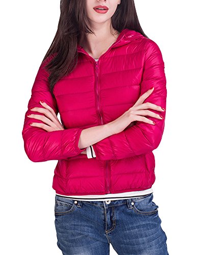 PengGeng Damen Daunenjacke Steppjacke Übergangsjacke Zusammenklappbar Leicht Winter Warm Jacke Mit Kapuze Rose L von PengGeng