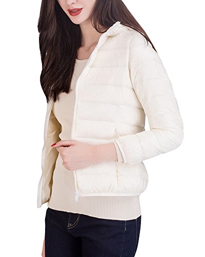 PengGeng Damen Daunenjacke Steppjacke Übergangsjacke Zusammenklappbar Leicht Winter Warm Jacke Mit Kapuze Weiß L von PengGeng