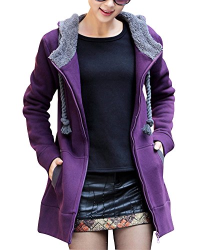 PengGeng Damen Dicker Wärme Hoodie Kordelzug Reißverschluss Lange Ärmel Kapuzenpullover Sweatshirt Dunkel Violett XL von PengGeng