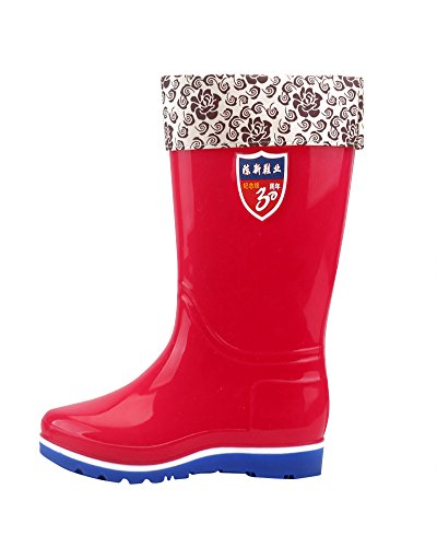 PengGeng Damen Regenstiefel Warm Gefüttert Gummistiefel Rain Schuhe Klassisch Hohe Stiefel Rot 1 40 von PengGeng