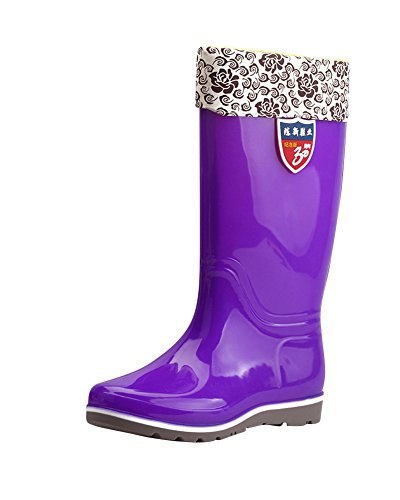 PengGeng Damen Regenstiefel Warm Gefüttert Gummistiefel Rain Schuhe Klassisch Hohe Stiefel Violett 1 40 von PengGeng
