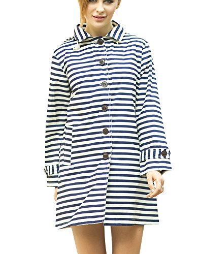 PengGeng Damen Streifen Dünne Leichte Regenjacke Mit Knopf Atmungsaktiv Regenmantel Dunkel Blau von PengGeng