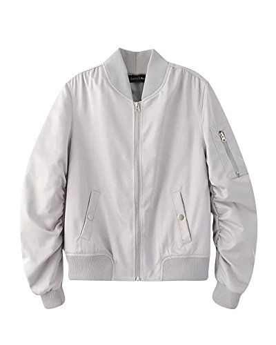 PengGeng Damen Weich Reißverschluss Kurz Motorrad Jacke Bomberjacke Kurzmantel Bikerjacke Grau S von PengGeng