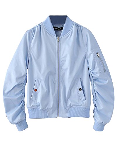 PengGeng Damen Weich Reißverschluss Kurz Motorrad Jacke Bomberjacke Kurzmantel Bikerjacke Hellblau M von PengGeng