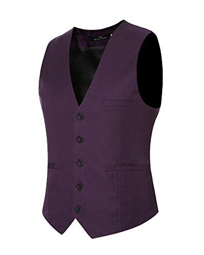 PengGeng Herren Anzugweste Slim Fit Freizeit Business Casual Weste Einfarbig Ärmellos Anzug Jacke Lila L von PengGeng