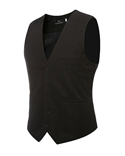 PengGeng Herren Anzugweste Slim Fit Freizeit Business Casual Weste Einfarbig Ärmellos Anzug Jacke Schwarz 6XL von PengGeng