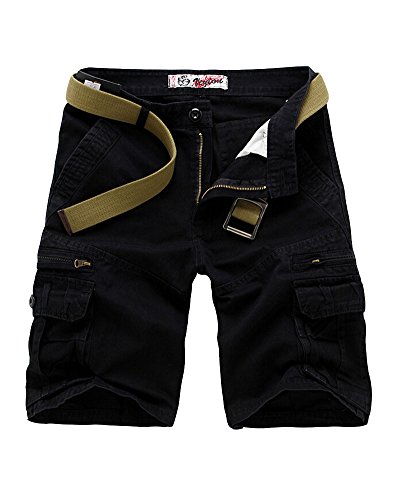 PengGeng Herren Casual Kurze Sporthose Outdoor Cargo Shorts Mit Reißverschluss Taschen Schwarz 34 von PengGeng