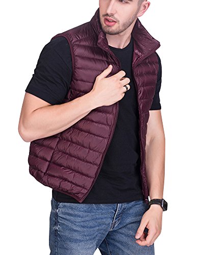 PengGeng Herren Dünne Daunenweste Ultraleicht Winter Daunen Westen Packbar Steppweste Kurz Outdoorweste Ärmellose Übergangsjacke Weinrot XXXL von PengGeng