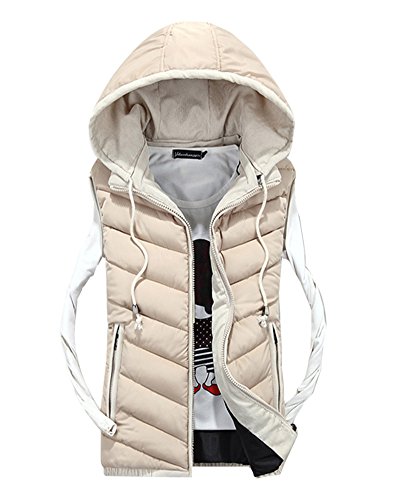 PengGeng Herren Freizeit Stitching Jacke Draußen Sport Weste Mit Kapuze Weste Mantel Beige L von PengGeng