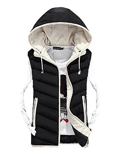 PengGeng Herren Freizeit Stitching Jacke Draußen Sport Weste Mit Kapuze Weste Mantel Schwarz L von PengGeng