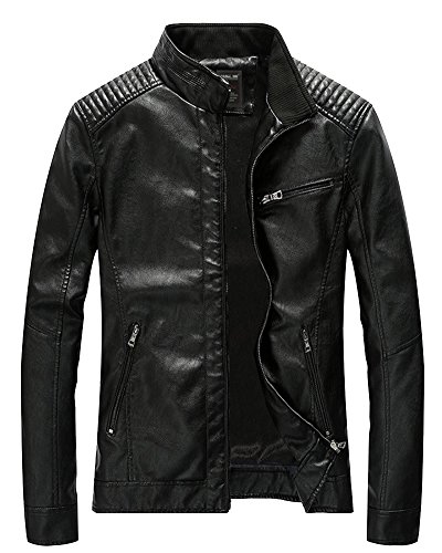 PengGeng Herren Lange Ärmel Reißverschluss Lederjacke Bikerjacke Mit Stehkragen Wärme Mantel Schwarz 1 XL von PengGeng