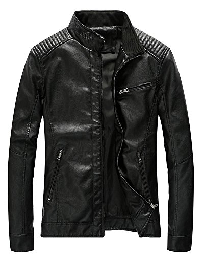 PengGeng Herren Lange Ärmel Reißverschluss Lederjacke Bikerjacke Mit Stehkragen Wärme Mantel Schwarz S von PengGeng