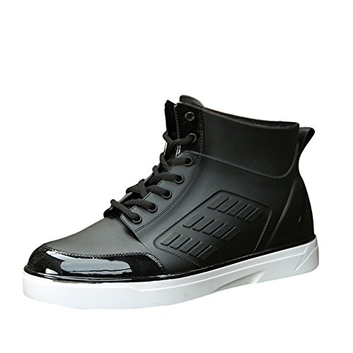 PengGeng Herren Stiefeletten Schnüren Gummistiefel rutschfest Wasserdicht Regenschuhe Schwarz Weiß 42 von PengGeng