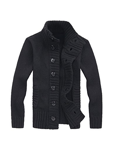 PengGeng Herren Strickjacke Cardigan Grobstrick Mit Stehkragen Sweatjacke Schwarz XL von PengGeng