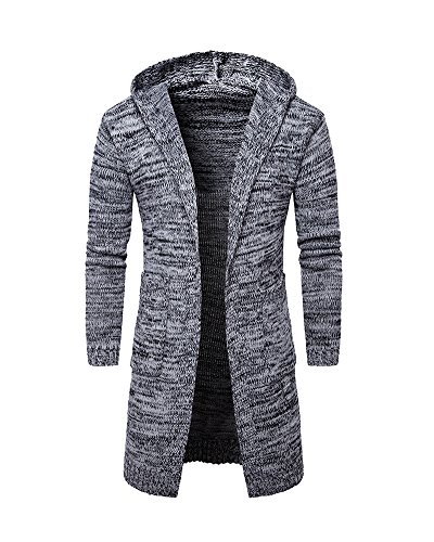 PengGeng Herren Strickjacke Open Jacke Lang Cardigan Knit Mantel Strick Jacke Hoodie Hoody Sweatshirt Sweatblazer Grau M von PengGeng