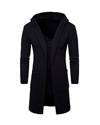 PengGeng Herren Strickjacke Open Jacke Lang Cardigan Knit Mantel Strick Jacke Hoodie Hoody Sweatshirt Sweatblazer Schwarz XL von PengGeng