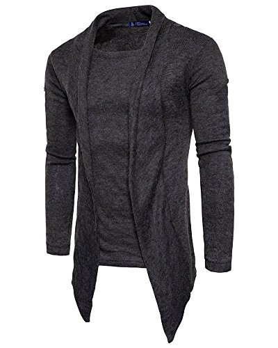 PengGeng Herren Strickjacke Open Jacke Lang Cardigan Knit Mantel Strick Jacke Sweatshirt Sweatblazer Dunkelgrau L von PengGeng