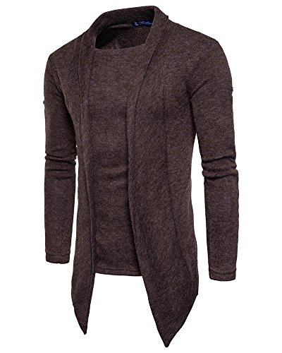 PengGeng Herren Strickjacke Open Jacke Lang Cardigan Knit Mantel Strick Jacke Sweatshirt Sweatblazer Kaffee L von PengGeng