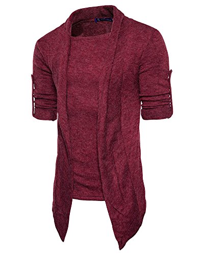 PengGeng Herren Strickjacke Open Jacke Lang Cardigan Knit Mantel Strick Jacke Sweatshirt Sweatblazer Weinrot L von PengGeng