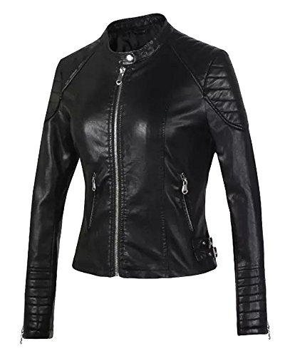 PengGeng Lederjacke Damen,Bikerjacke Motorrad Pu Kunstleder Jacke Reißverschluss Kurzmäntel Übergangsjacke Schwarz S von PengGeng