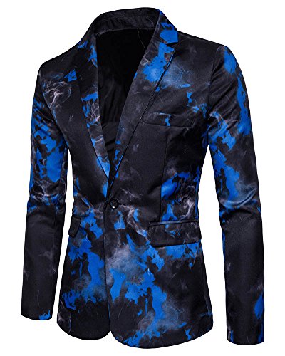 PengGeng Slim Fit Herren Bunter Sakko Muster Casual Blazer Jacke Hochzeit Party Blau L von PengGeng