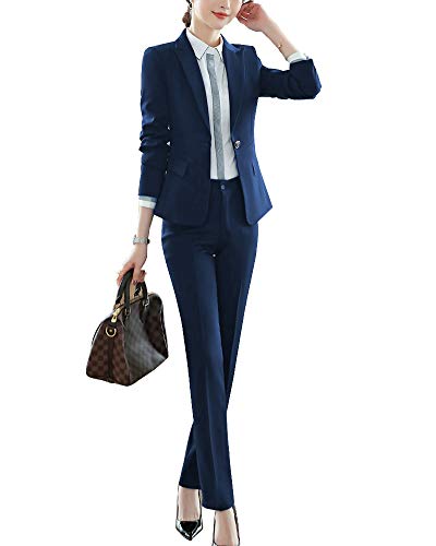 Damen Karriere Anzug Slim Fit Business Hoseanzug Rockanzug Reverskragen Rock Blazer Kombinationen Blau2 S von PengGengA