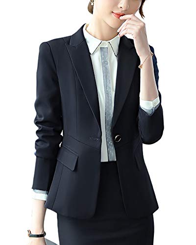 Damen Karriere Anzug Slim Fit Business Hoseanzug Rockanzug Reverskragen Rock Blazer Kombinationen Schwarz S von PengGengA