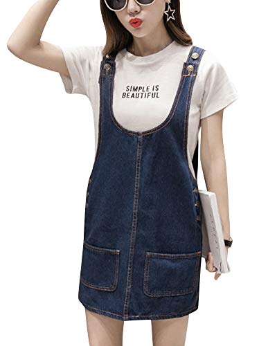 Damen Latz Rock Trägerrock Jeans Latzrock Rock A Linie Latzkleid Jeansrock Minirock Overall Dunkelblau XL von PengGengA